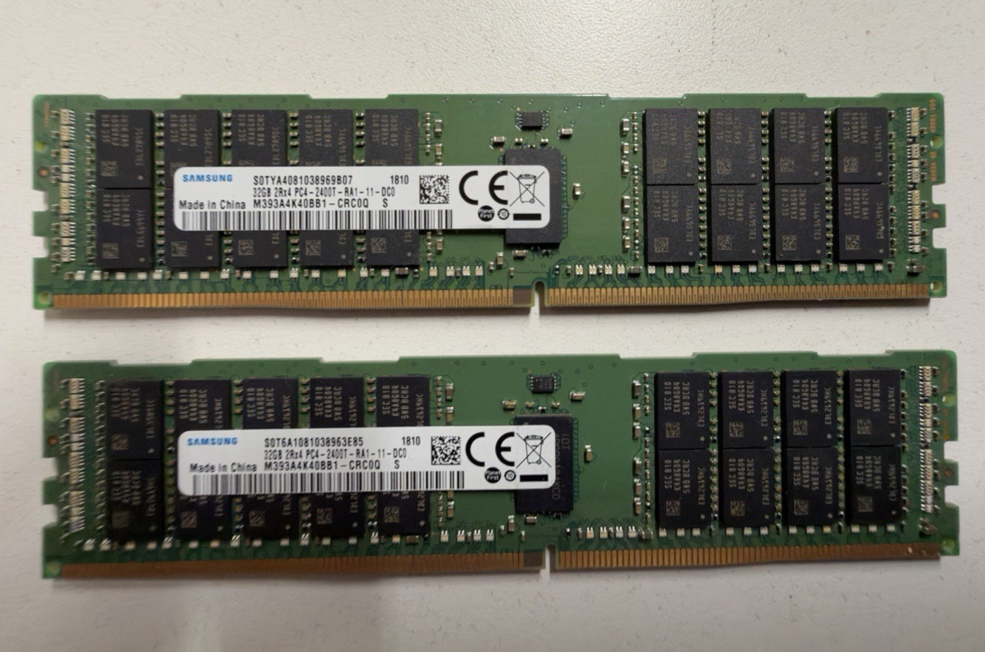 LOT OF 2 ~ 32GB Samsung M393A4K40BB1-CRC0Q DDR4 RDIMM ECC Server Memory LOT OF 2 ~ 32GB Samsung M393A4K40BB1-CRC0Q DDR4 RDIMM ECC Server Memory