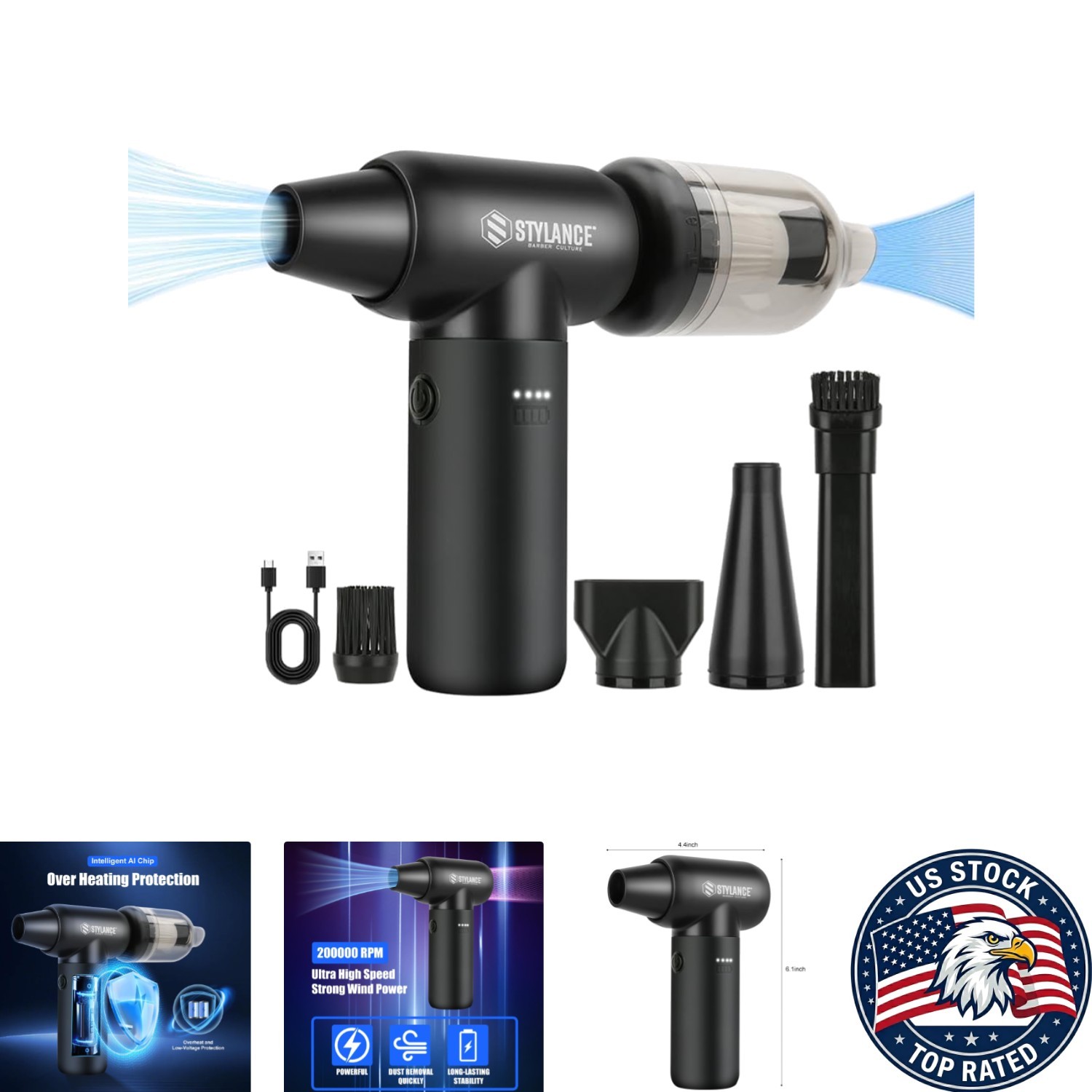 Electric Compressed Air Duster & Vacuum Cleaner - Cordless, 3-Speed Mini Blower Electric Compressed Air Duster & Vacuum Cleaner - Cordless, 3-Speed Mini Blower