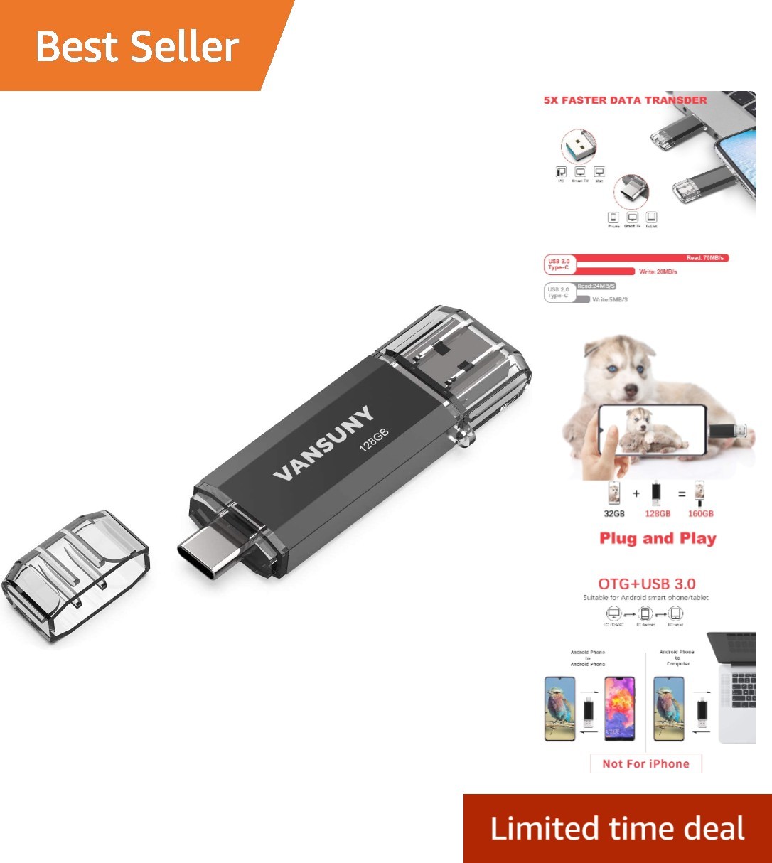 Temperature-Proof 128GB 2-in-1 USB Flash Drive - Fast Transfers for All Devices