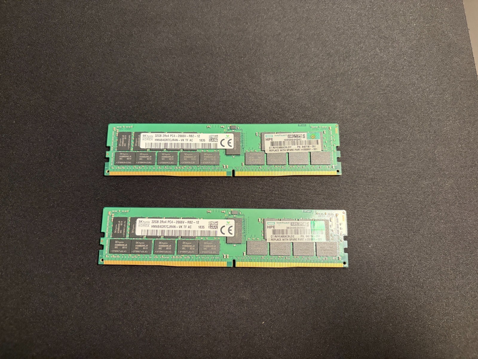 64GB (2x32GB) HPE SK Hynix DDR4-2666V Server RAM ECC RDIMM 840758-091 850881-001 64GB (2x32GB) HPE SK Hynix DDR4-2666V Server RAM ECC RDIMM 840758-091 850881-001