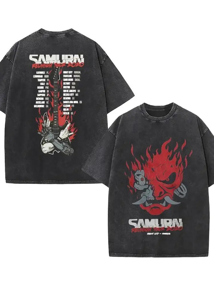 Cyberpunk 2077 Samurai Reunion Tour Double Sided Vintage Washed Unisex T-shirt