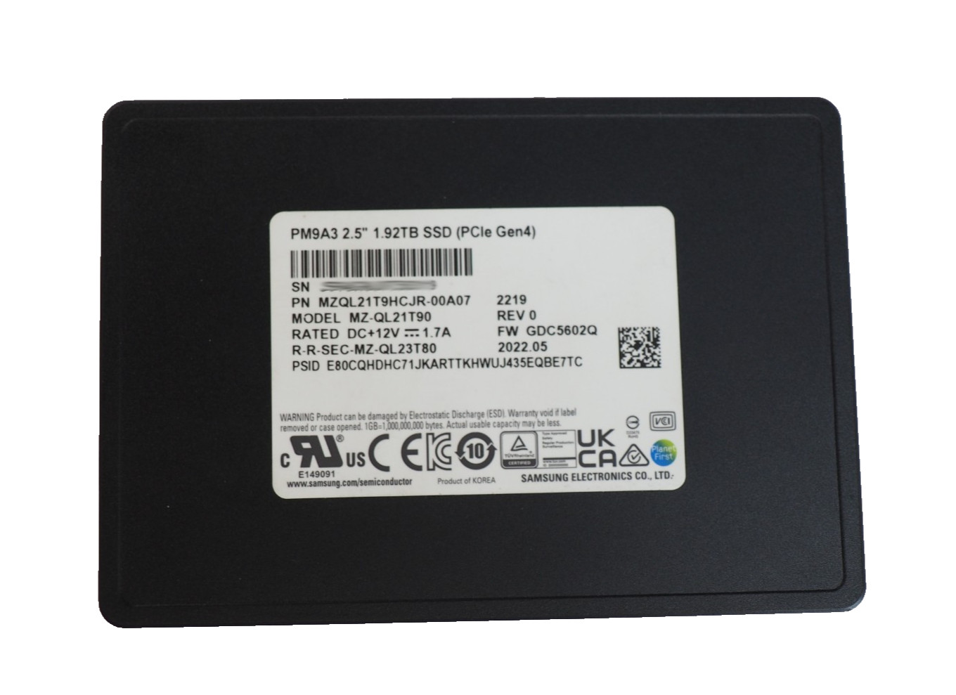 Samsung MZQL21T9HCJR-00A07 PM9A3 1.92TB 2.5