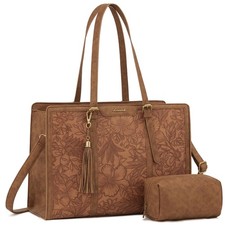 LOVEVOOK Laptop Bag for Women, Vintage Leather 15.6 Inch Work Tote with Large... picture