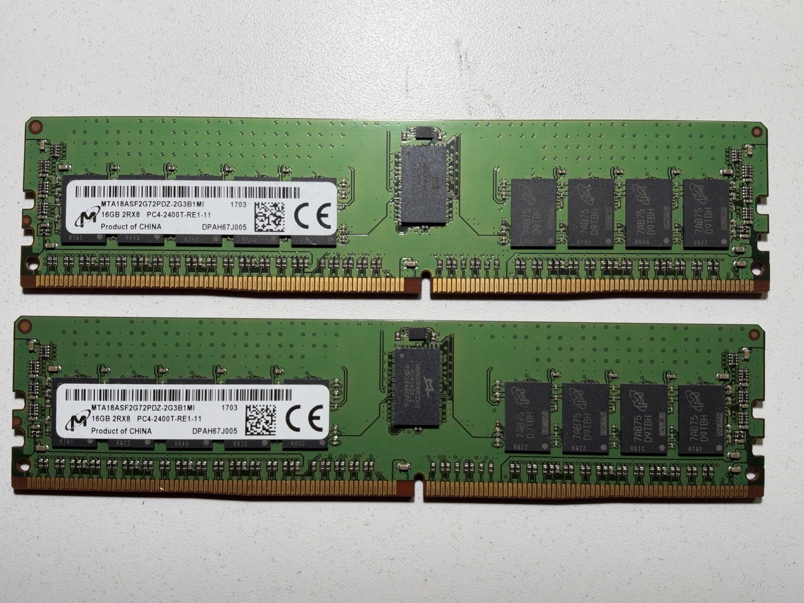 Lot of 2 Micron 16GB RDIMM MTA18ASF2G72PDZ-2G3B1 Server RAM Lot of 2 Micron 16GB RDIMM MTA18ASF2G72PDZ-2G3B1 Server RAM