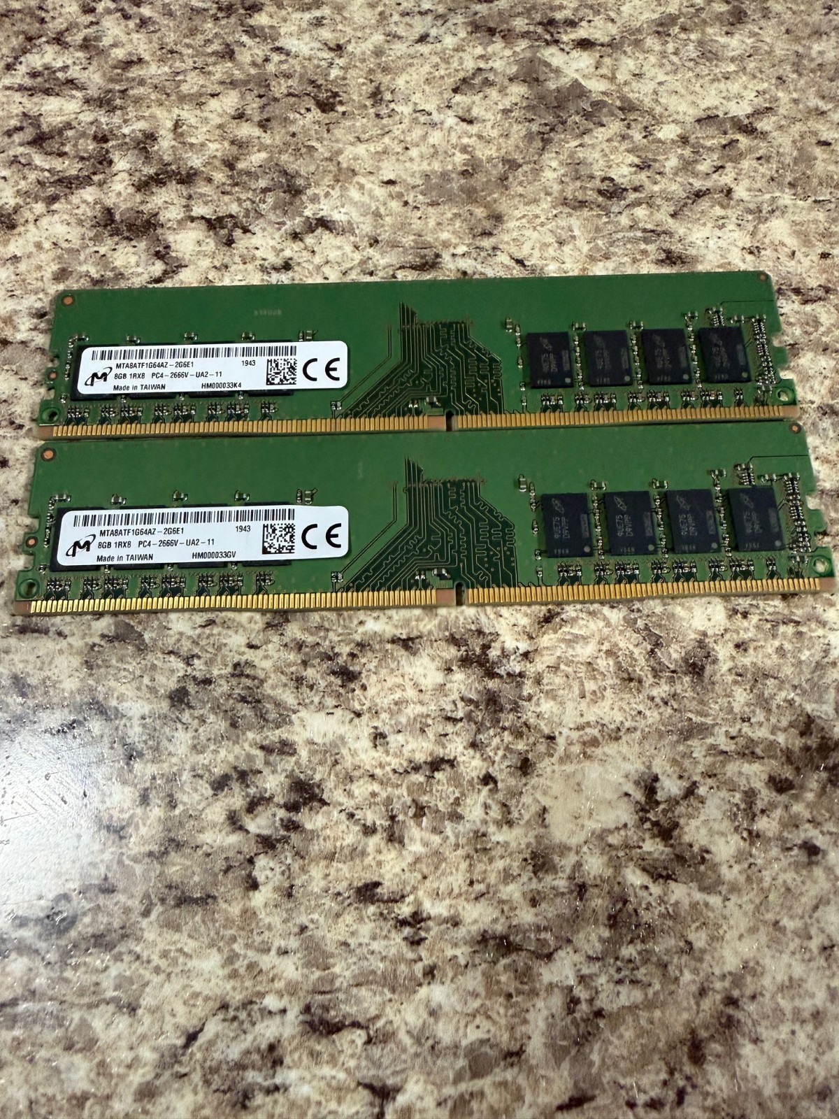 LOT OF 2 Micron 8GB 1RX8 PC4-2666V-UA2-11 DDR4 Desktop Memory RAM