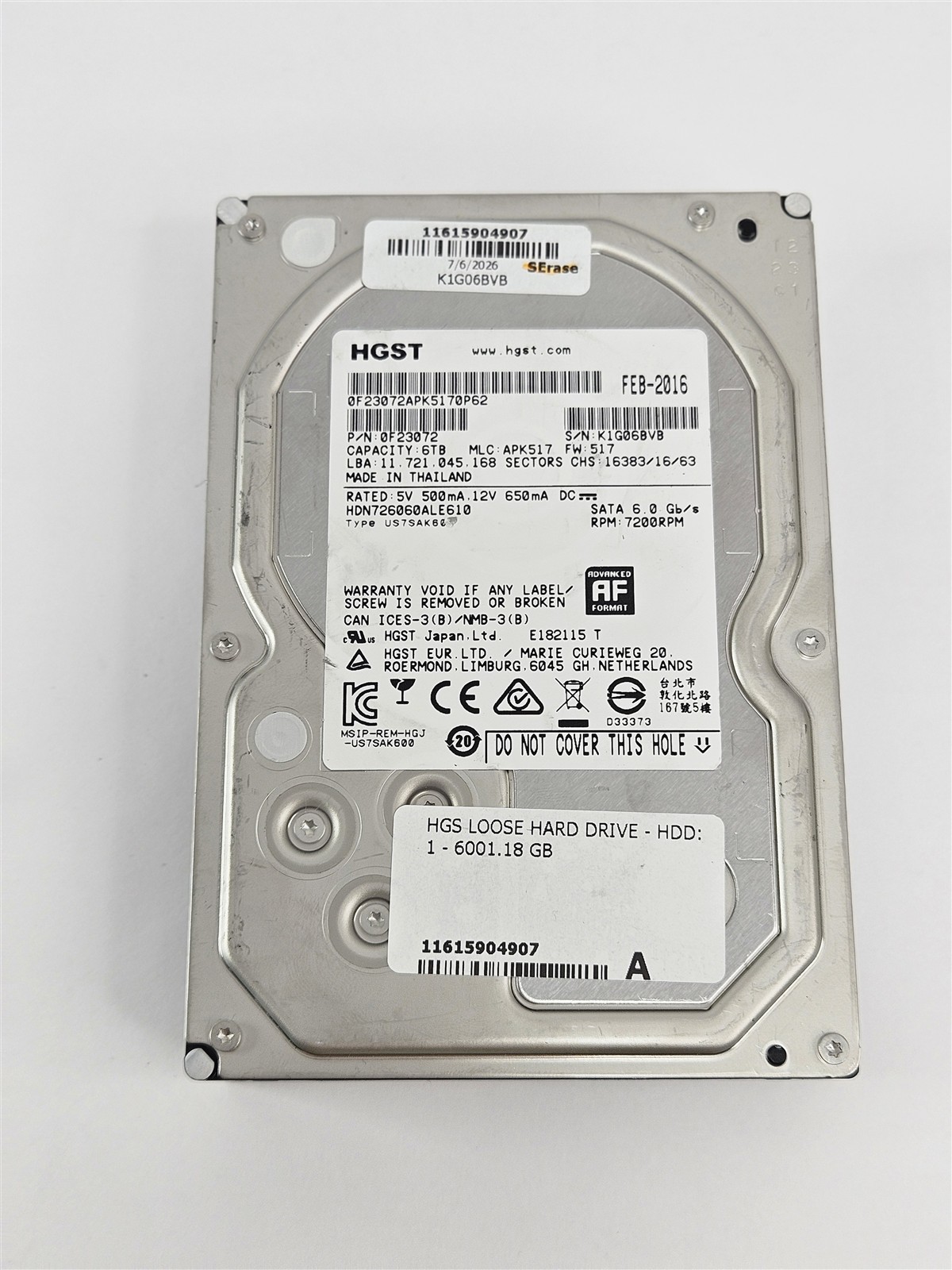 HGST 0F23072 Deskstar NAS 6TB SATA III 7200RPM 128MB 3.5in HDD HGST 0F23072 Deskstar NAS 6TB SATA III 7200RPM 128MB 3.5in HDD