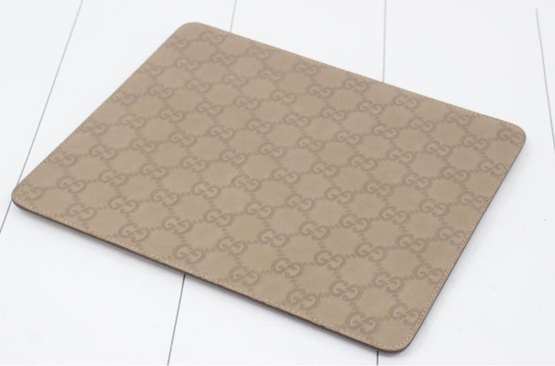 Gucci Leather Mouse Pad GG Monogram Greige Vintage Authentic Deadstock Not Used Gucci Leather Mouse Pad GG Monogram Greige Vintage Authentic Deadstock Not Used
