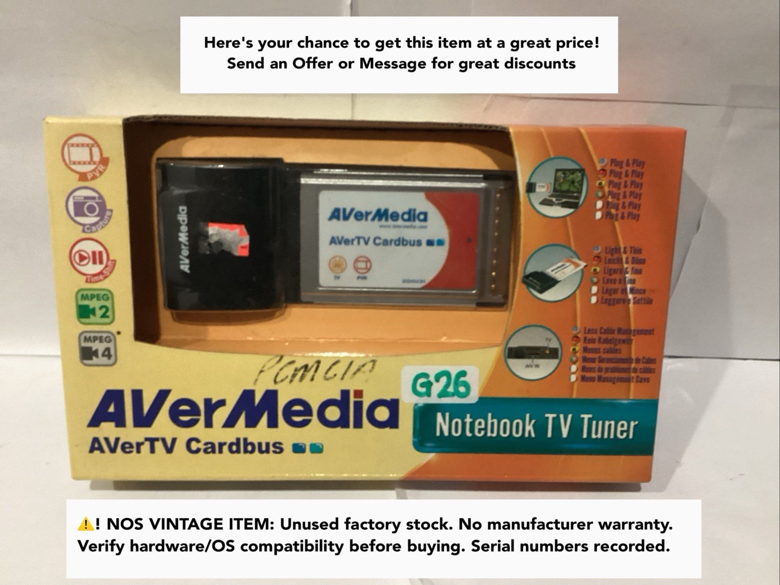 AVerMedia AVerTV Cardbus PCMCIA TV Tuner Capture Card Vintage NOS New Open Box AVerMedia AVerTV Cardbus PCMCIA TV Tuner Capture Card Vintage NOS New Open Box