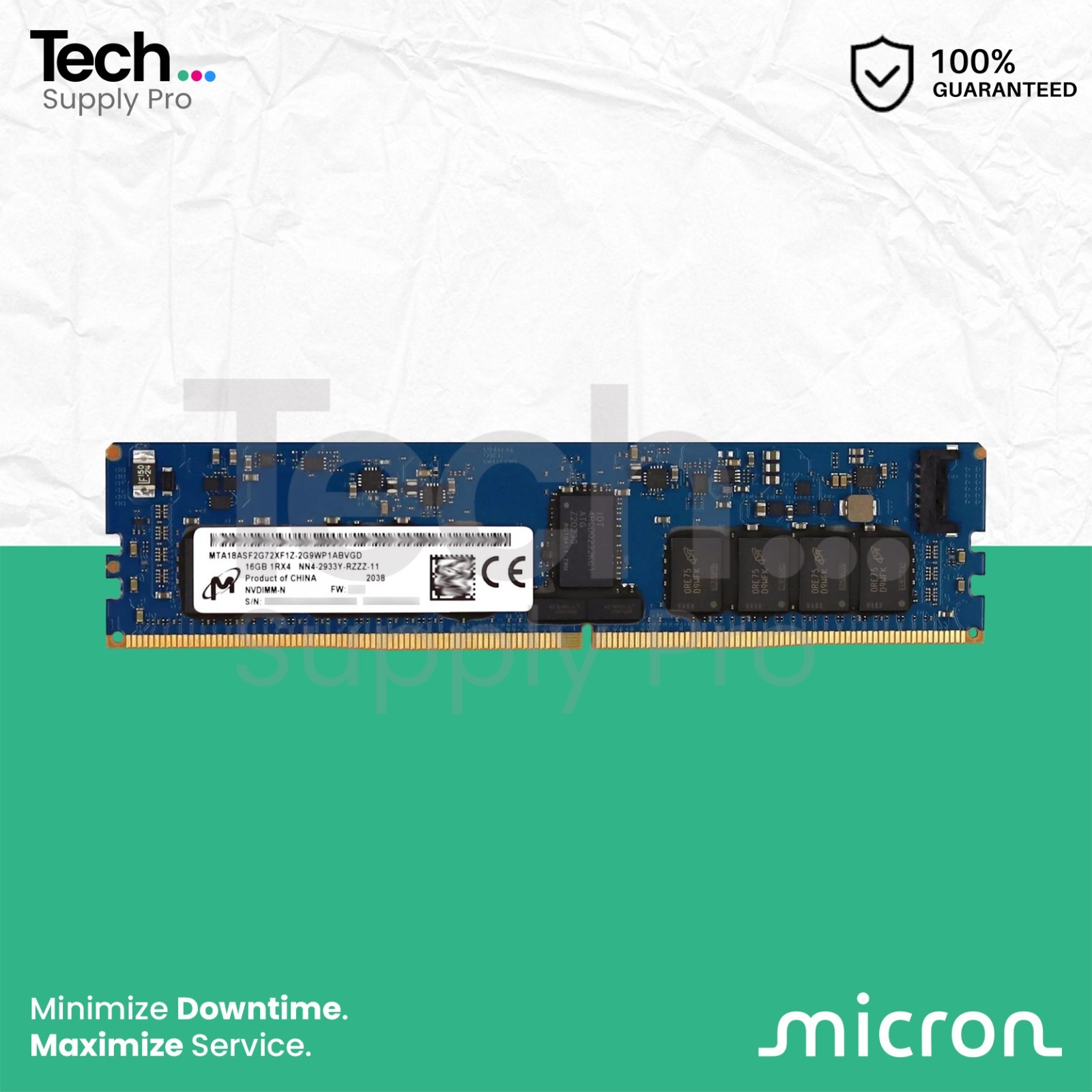 LOT OF 100 MTA18ASF2G72XF1Z-2G9 Micron 16GB DDR4-2933MHz ECC 1Rx4 NVDIMM Memory LOT OF 100 MTA18ASF2G72XF1Z-2G9 Micron 16GB DDR4-2933MHz ECC 1Rx4 NVDIMM Memory