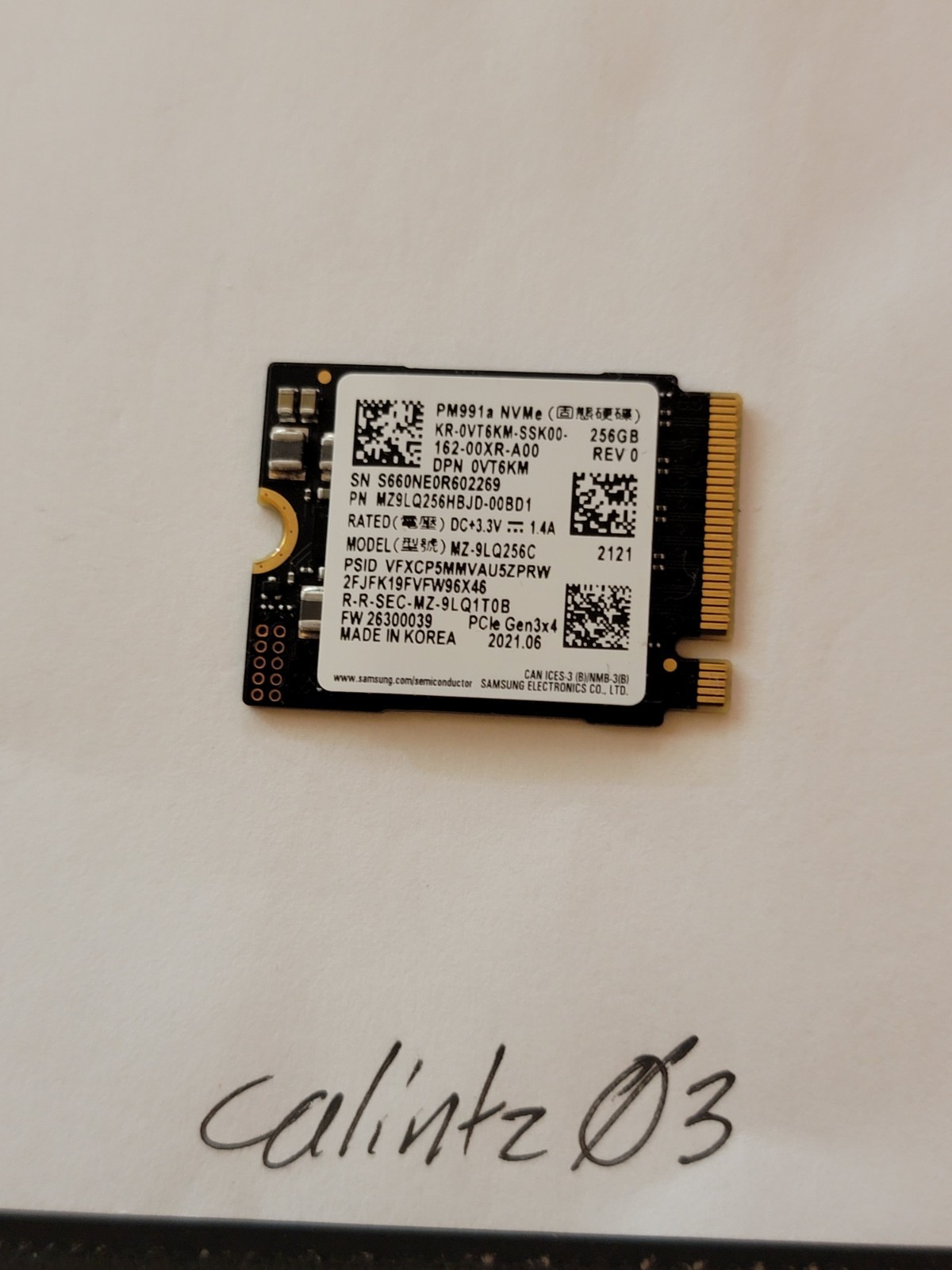 SAMSUNG PM991a 256GB NVMe (MZ9LQ256HBJD-00BD1) - TESTED - 85%