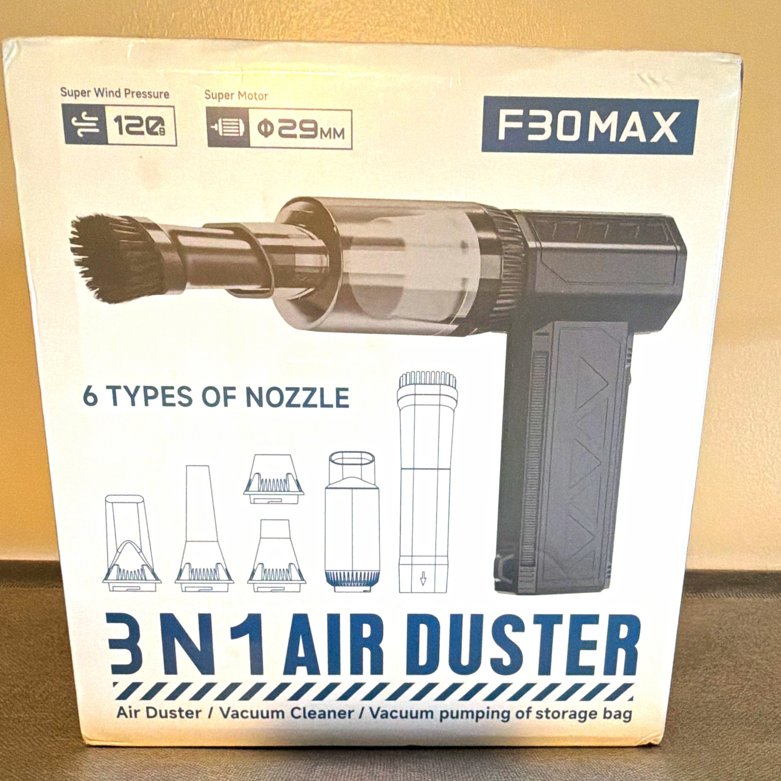 F30MAX 3-in-1 Electric Air Duster Dust Blower Vacuum Cleaner w/ 6 Nozzles