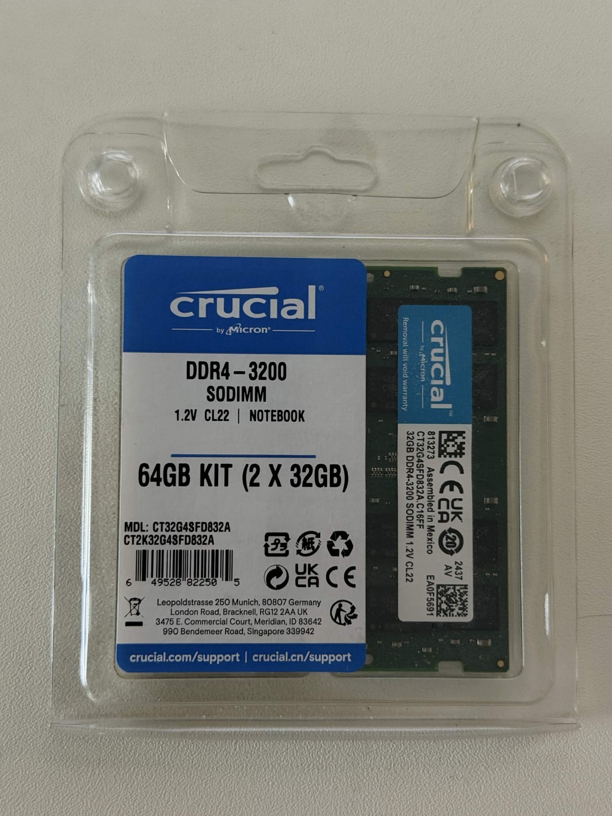 Crucial 64GB (2x32GB) DDR4 3200MHz CL22 SODIMM RAM