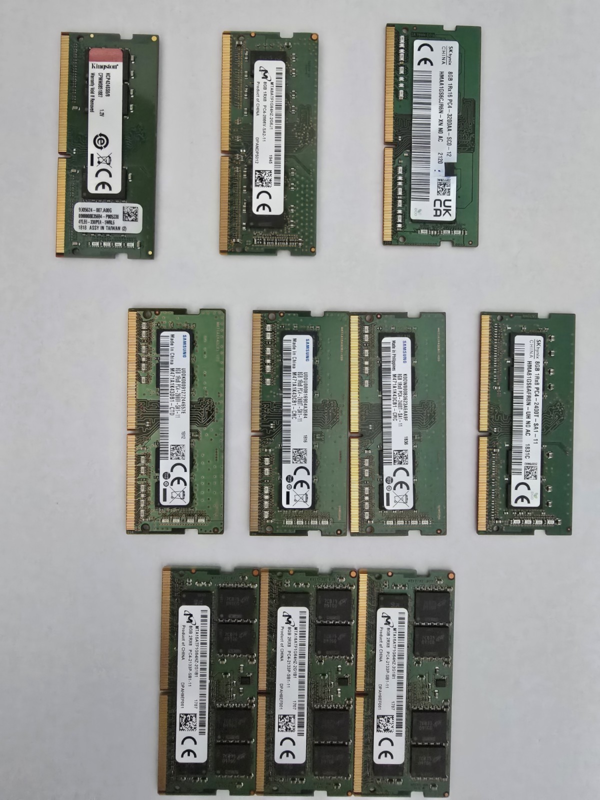 [ BULK LOT OF 11 ] UNITS of 8GB DDR4 Laptop RAM SAMSUNG, HYNIX etc 