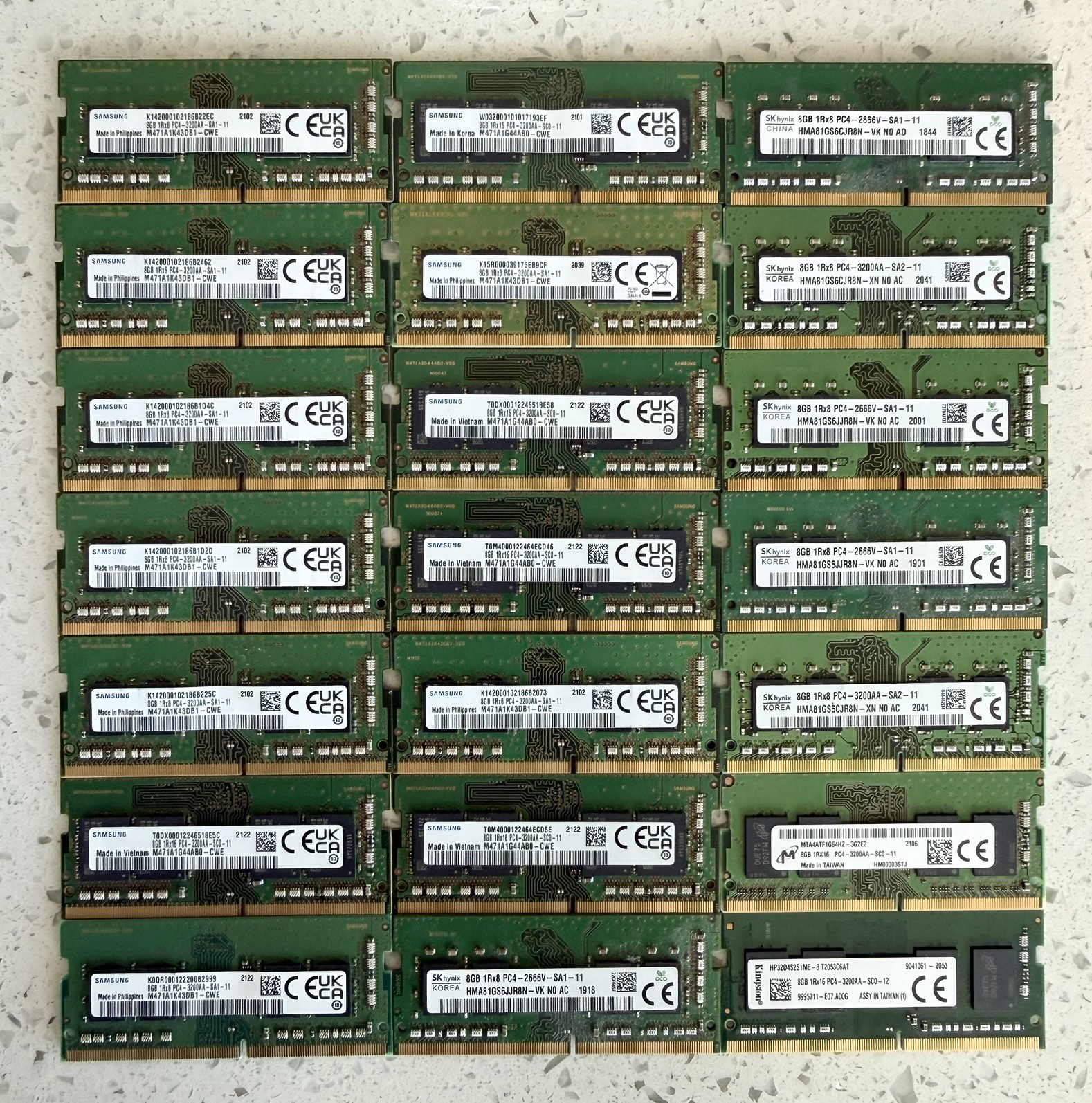 [LOT of 21]  8GB SK Hynix | Samsung | Kingston DDR4 RAM – 168 GB Total Tested ✅