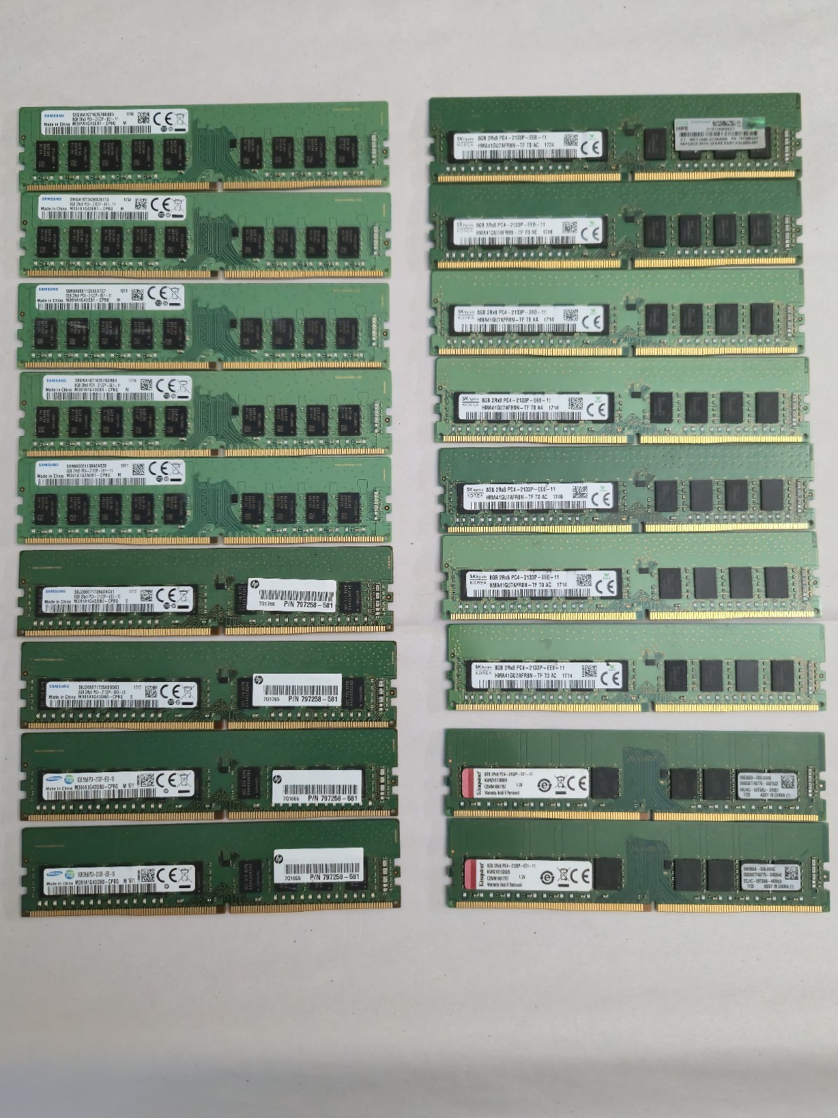 Lot of 18 Various 8GB DDR4-2133 EUDIMMS. May have missing capacitors. Not Tested Lot of 18 Various 8GB DDR4-2133 EUDIMMS. May have missing capacitors. Not Tested