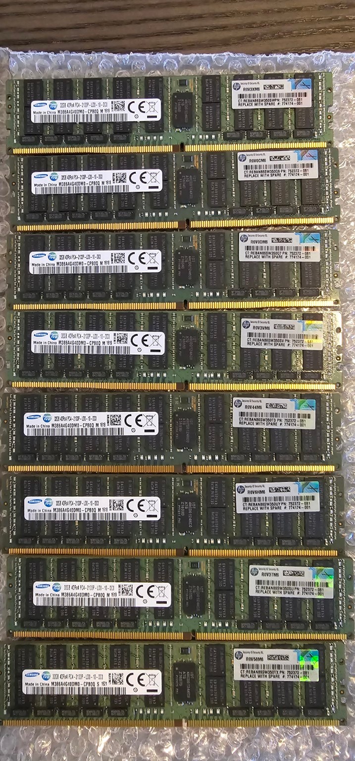 Lot of 16 Genuine HPE 32GB DDR4-2133 ECC LRDIMM Server Memory Modules Lot of 16 Genuine HPE 32GB DDR4-2133 ECC LRDIMM Server Memory Modules