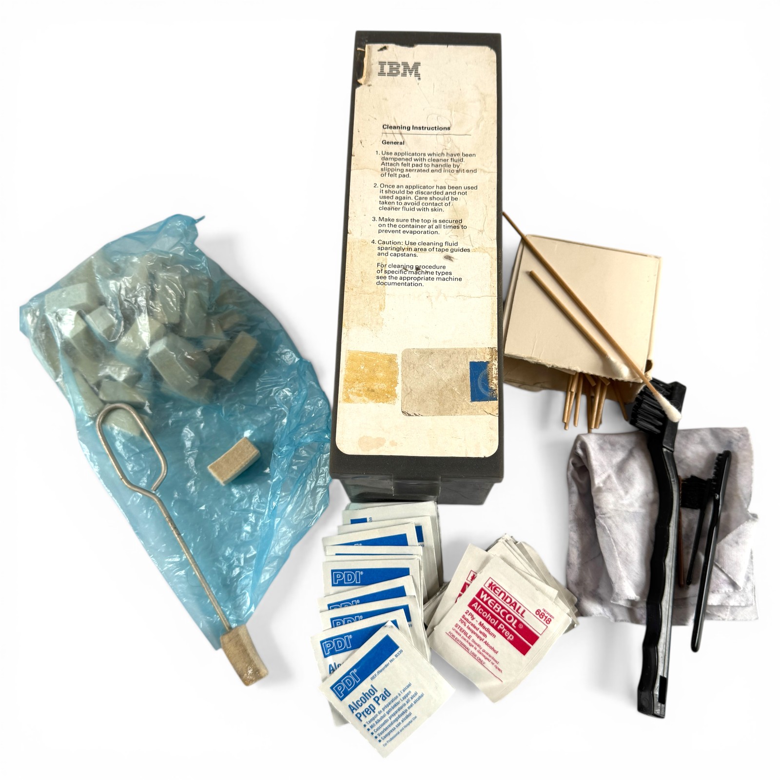 Vintage IBM Computer Tape Drive Cleaning Kit Applicators Brushes Alcohol Pads Vintage IBM Computer Tape Drive Cleaning Kit Applicators Brushes Alcohol Pads