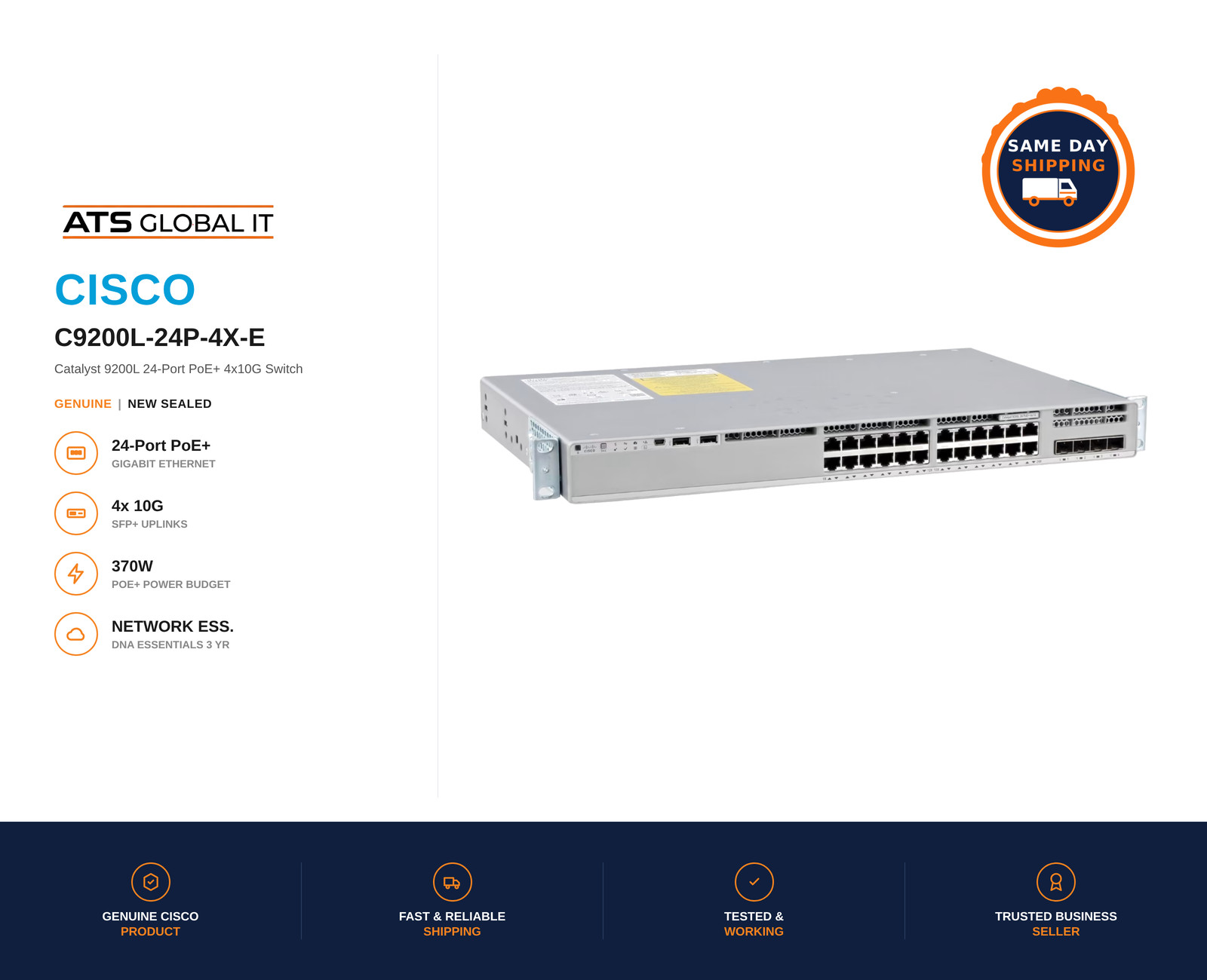 Cisco C9200L-24P-4X-E Catalyst 9200L 24-Port PoE+ 4x 10G SFP+ Switch Cisco C9200L-24P-4X-E Catalyst 9200L 24-Port PoE+ 4x 10G SFP+ Switch