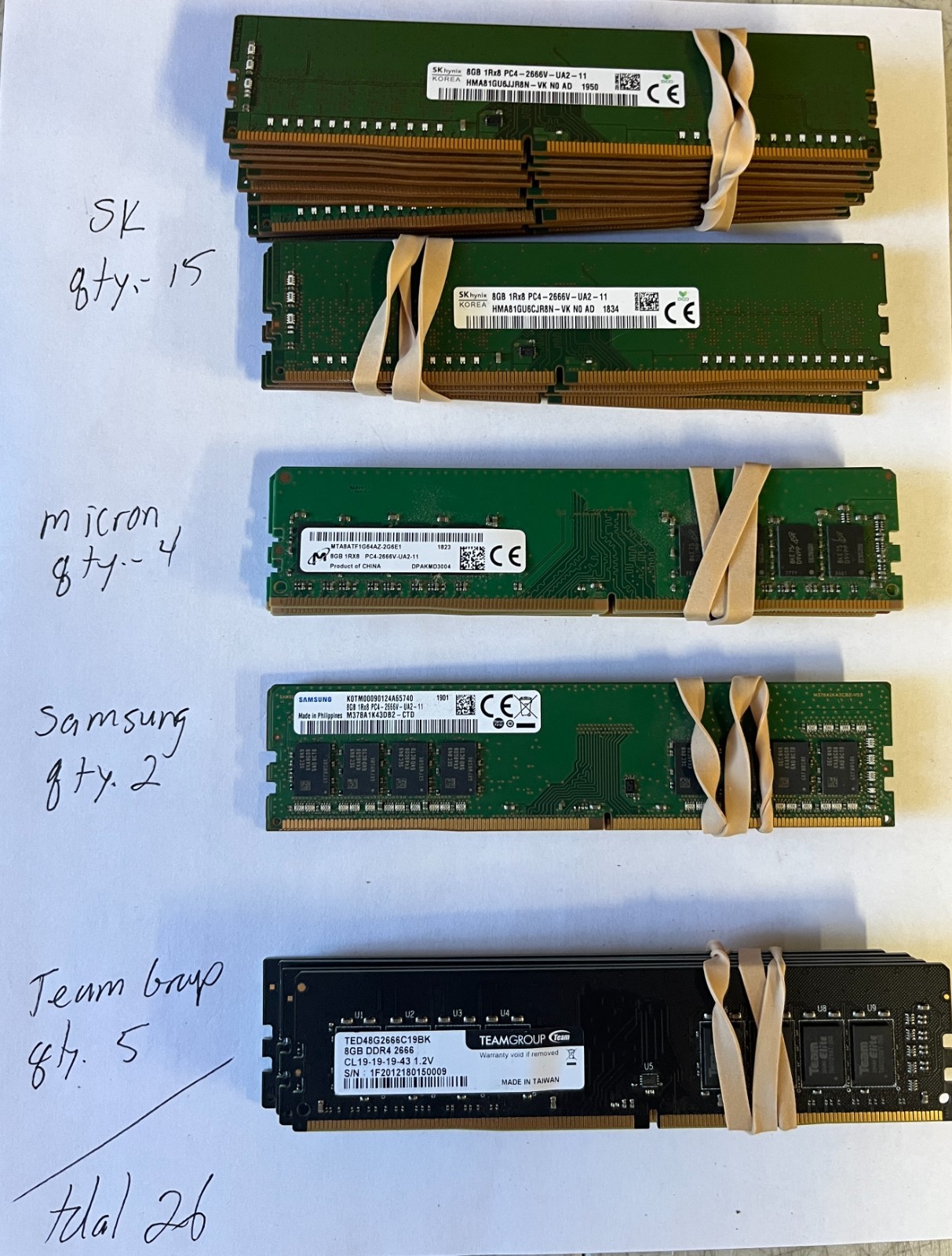 *LOT of 26* SK, Samsung, Micron, other 8GB PC4-2666V DDR4 DIMM Desktop Memory *LOT of 26* SK, Samsung, Micron, other 8GB PC4-2666V DDR4 DIMM Desktop Memory