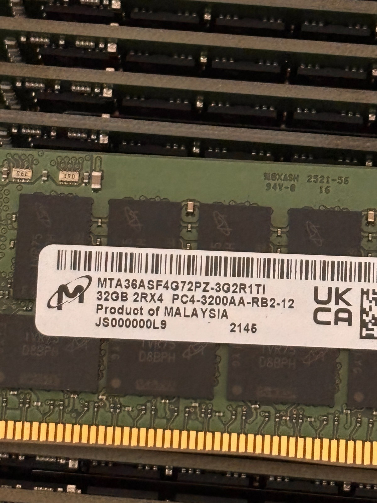 MTA36ASF4G72PZ-3G2R1 MICRON 32GB (1X32GB) 2RX4 PC4-3200AA SERVER MEMORY MTA36ASF4G72PZ-3G2R1 MICRON 32GB (1X32GB) 2RX4 PC4-3200AA SERVER MEMORY