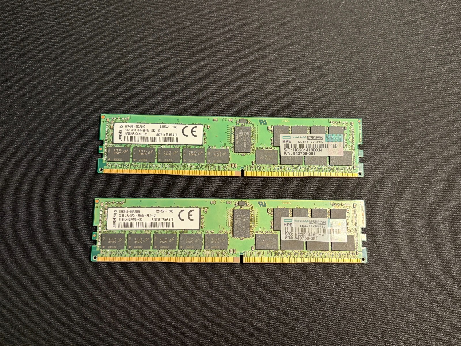 64GB (2x32GB) HPE Kingston DDR4-2666V Server RAM ECC 840758-091 HP26D4R9D4MEI-32