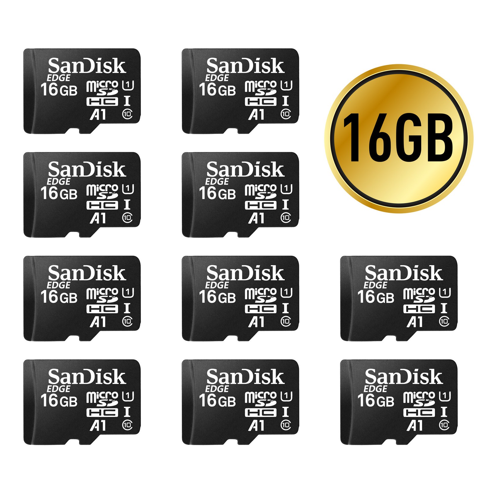 SanDisk EDGE 16GB microSDHC, Class10, U1, A1, UHS-I Memory Card, 10-Pack (M.Ref) SanDisk EDGE 16GB microSDHC, Class10, U1, A1, UHS-I Memory Card, 10-Pack (M.Ref)