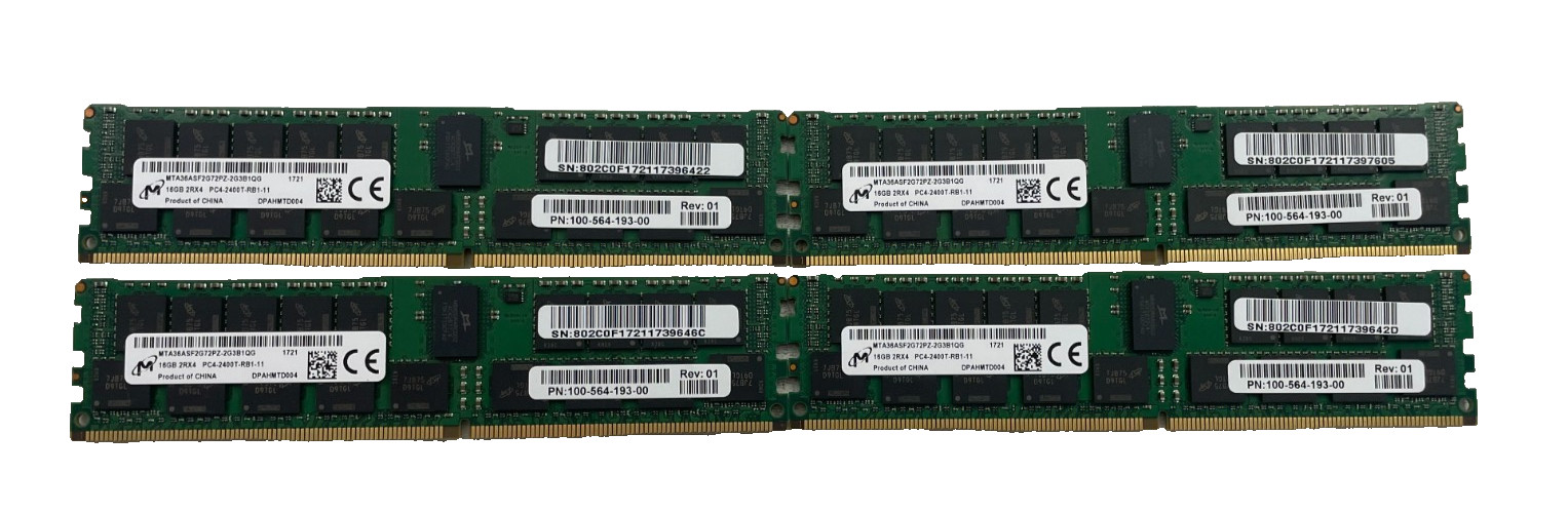 LOT OF 4 Micron 16GB DDR4-2400 RDIMM 2Rx4 MTA36ASF2G72PZ-2G3B1QG