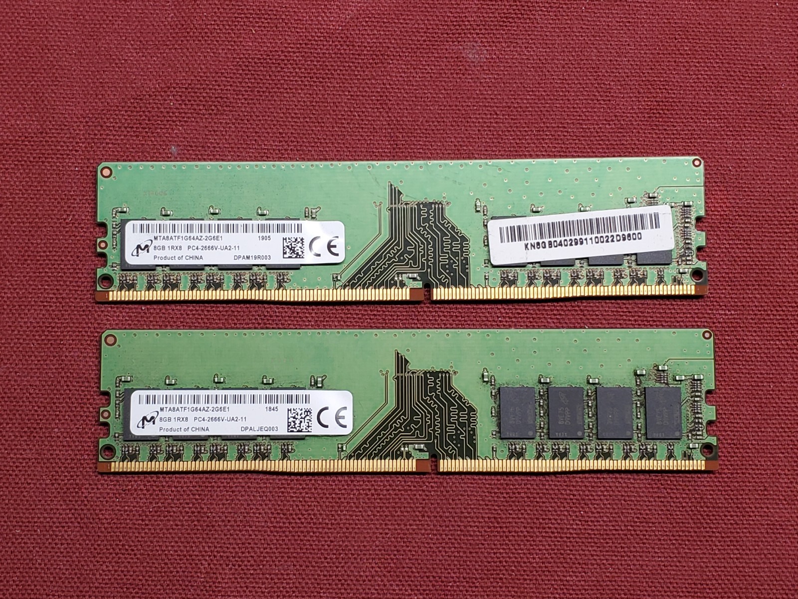 Lot of (2) Micron 8GB PC4-2666V DDR4 2666MHz MTA8ATF1G64AZ-2G6E1 RAM #3266 Lot of (2) Micron 8GB PC4-2666V DDR4 2666MHz MTA8ATF1G64AZ-2G6E1 RAM #3266