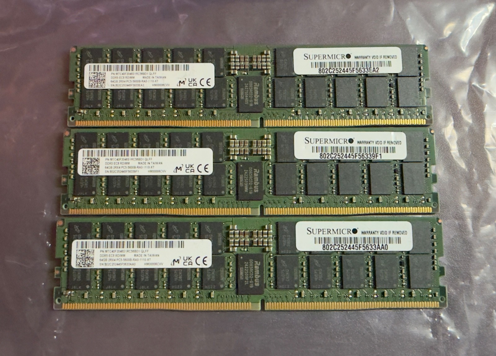 *LOT OF 3* Micron 64GB 2RX4 PC5-5600B Server Memory  RAM DDR5 EC8 RDIMM
