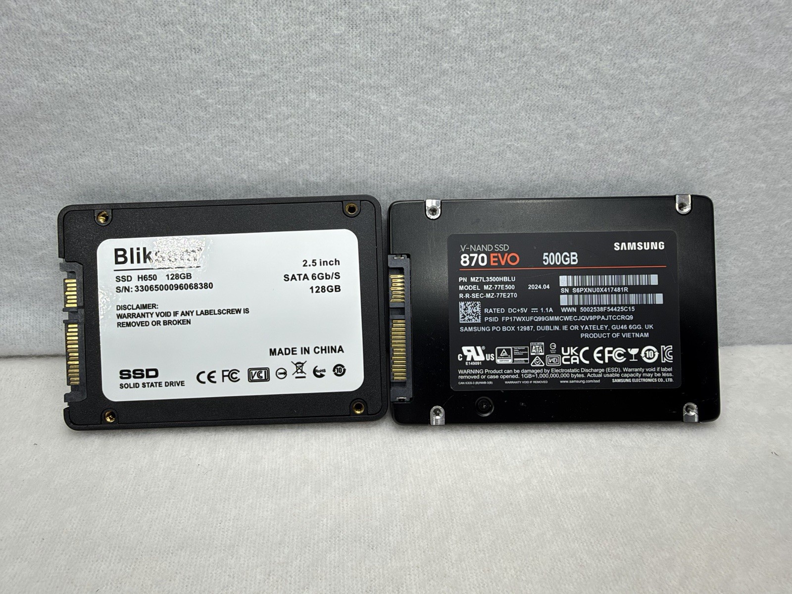 Samsung 870 EVO 500GB/Bliksem H650 128GB SSD 2.5 Inch Set of 2 Used Tested
