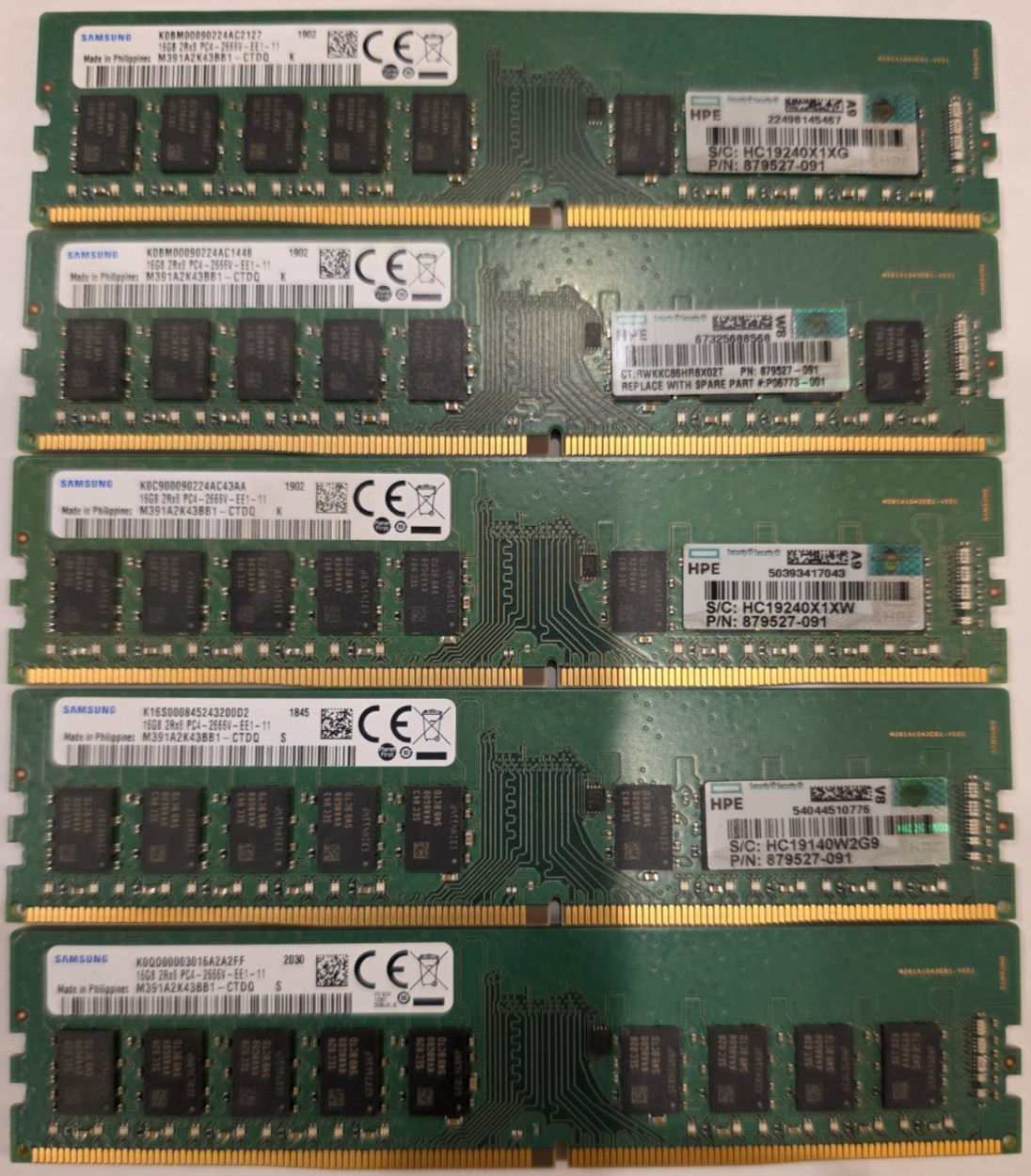 LOT of 5 Samsung 16GB PC4-2666V-EE1 DDR4 ECC UDIMM Memory Ram M391A2K43BB1-CTD LOT of 5 Samsung 16GB PC4-2666V-EE1 DDR4 ECC UDIMM Memory Ram M391A2K43BB1-CTD