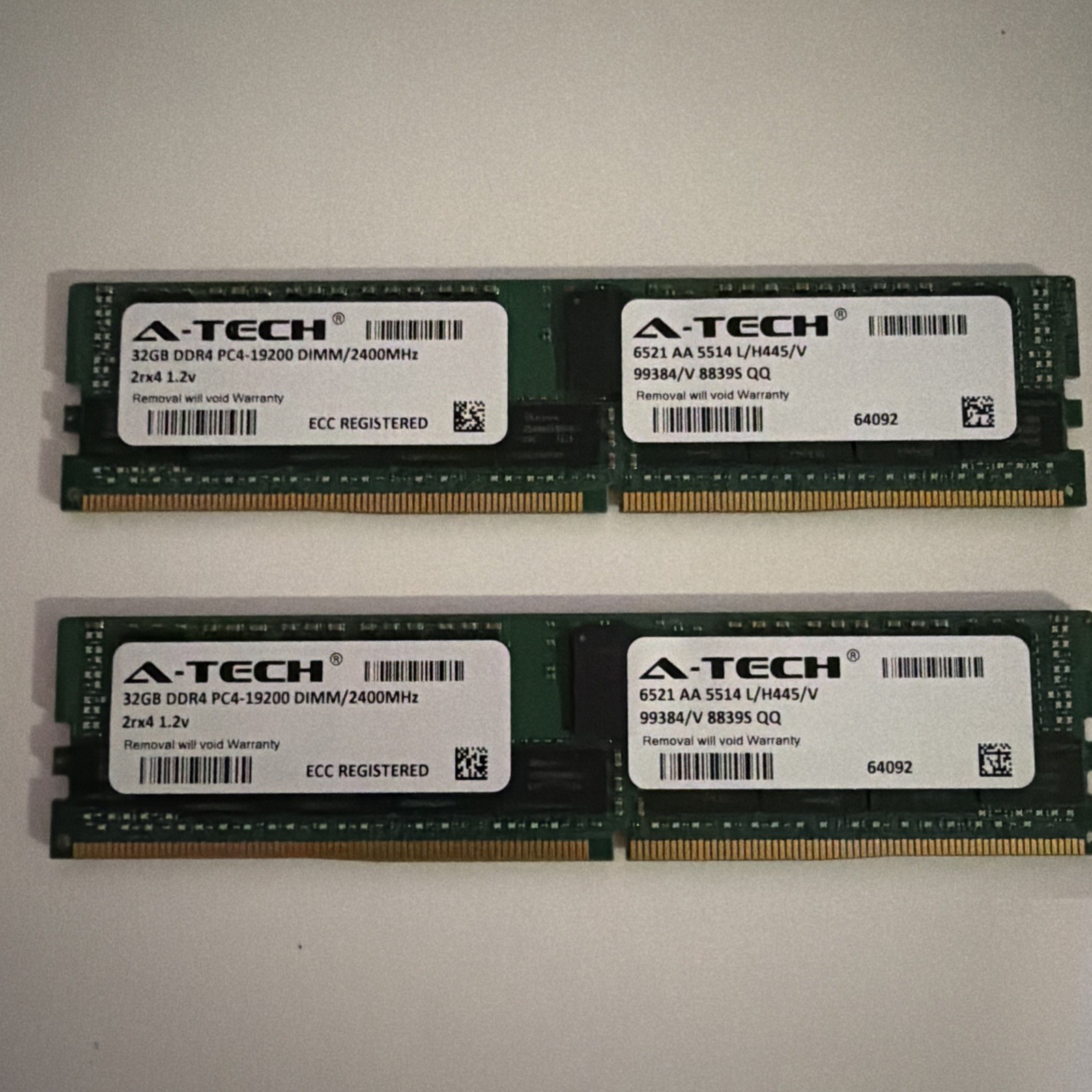 A-Tech 64GB 2x 32GB 2Rx4 PC4-19200R DDR4 2400MHz ECC REG RDIMM Server Memory RAM