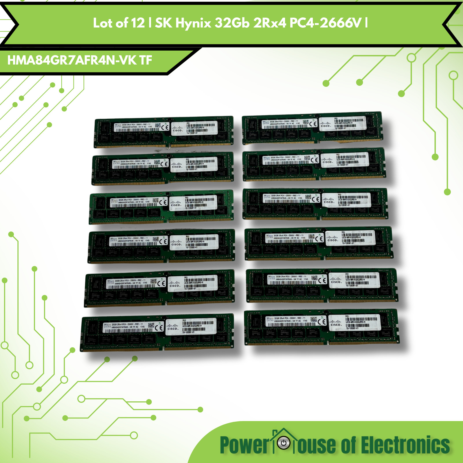 Lot of 12 | SK Hynix 32Gb 2Rx4 PC4-2666V | HMA84GR7AFR4N-VK TF |