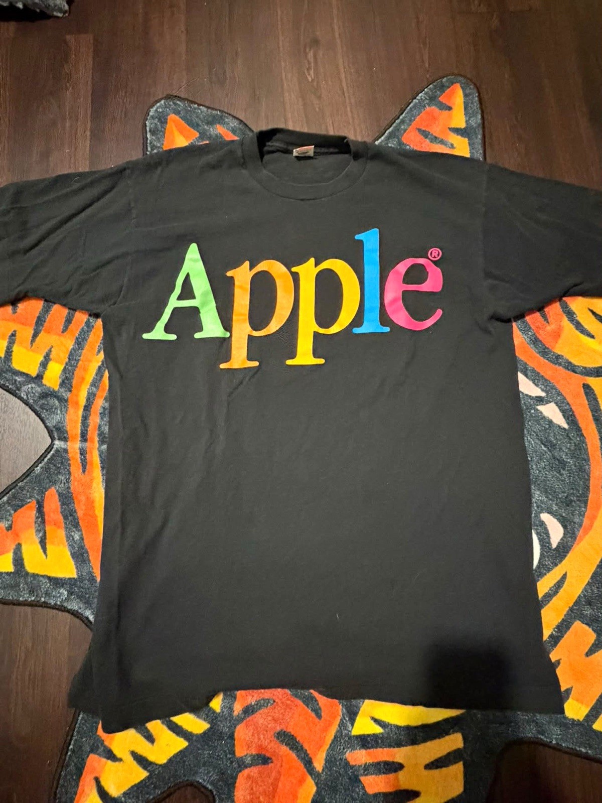 Vintage Apple Spellout T-shirt Black XL Rainbow Macintosh Single Stitch