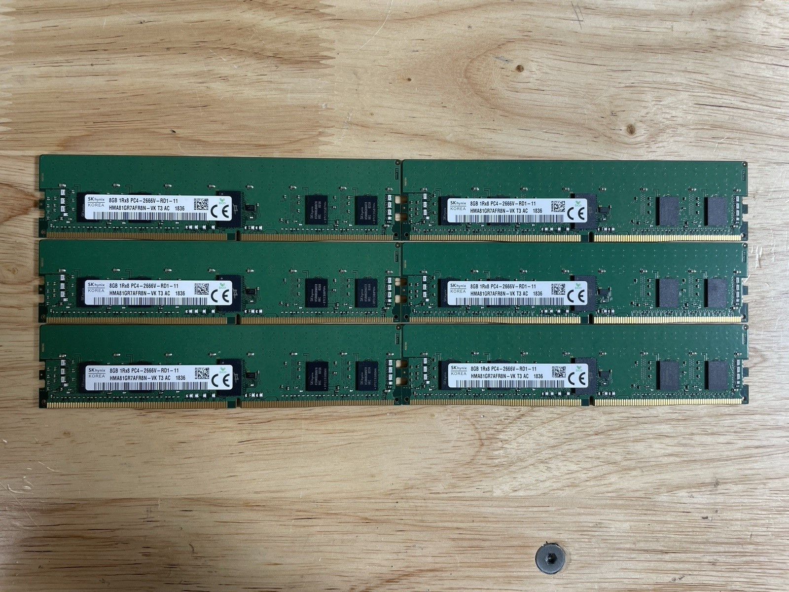 Lot of 6 - SK Hynix 8GB HMA81GR7AFR8N - VK T3 AC REG ECC Server Memory