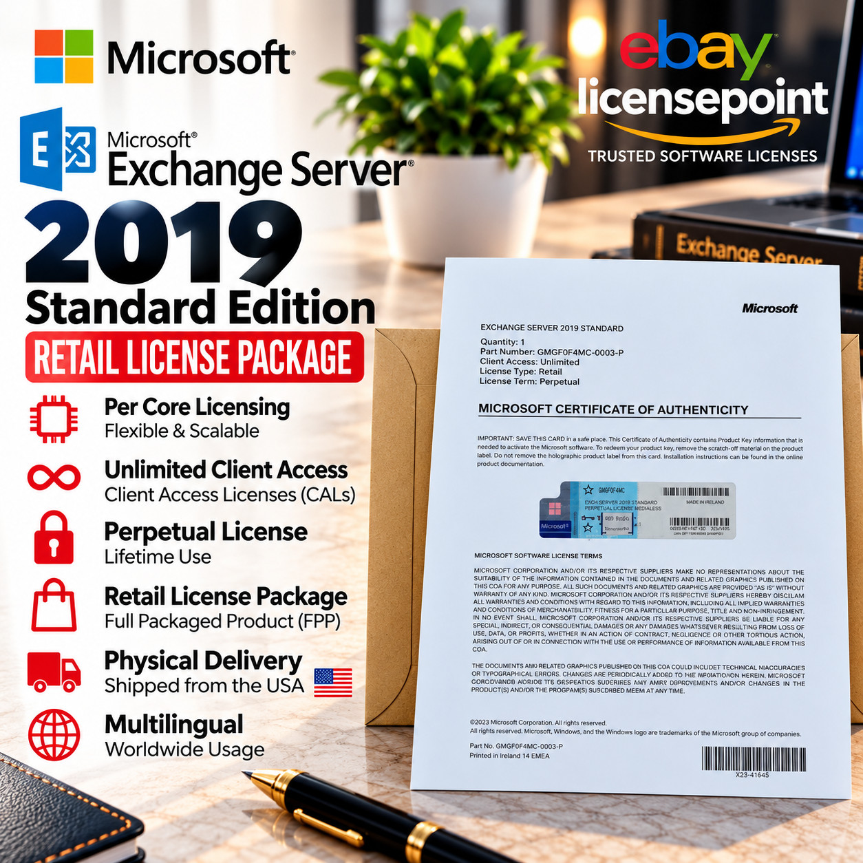 Microsoft Exchange Server 2019 STANDARD Unlmtd CAL Retail License Package Microsoft Exchange Server 2019 STANDARD Unlmtd CAL Retail License Package