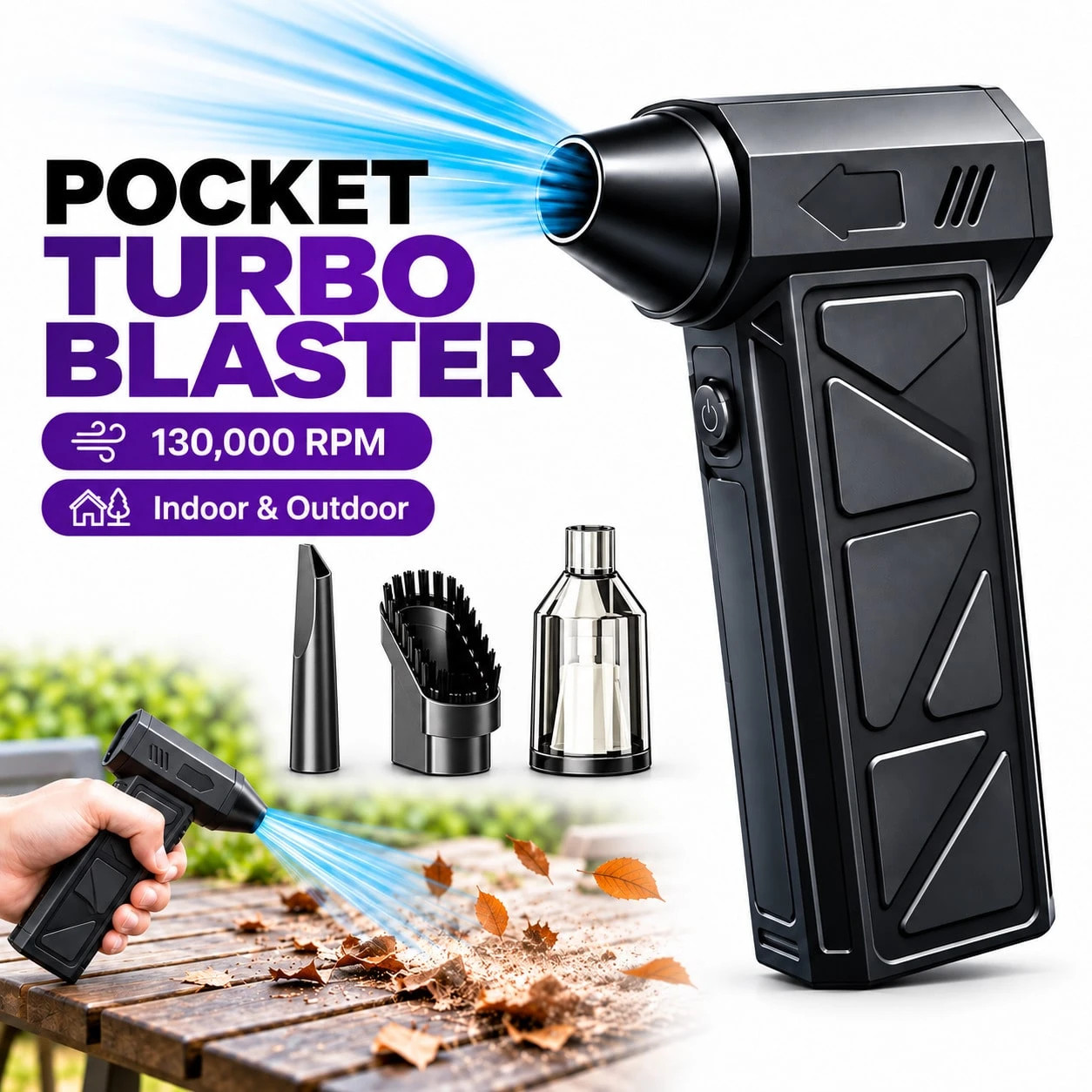 130,000 RPM Cordless Air Duster Mini Blower with Vacuum Attachments 130,000 RPM Cordless Air Duster Mini Blower with Vacuum Attachments