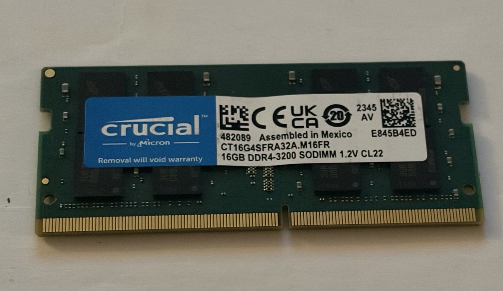 Crucial PC4-25600 PC4 3200AA 16GB 1X16GB DDR4 2RX8 3200MHz 260pin Memory Ram