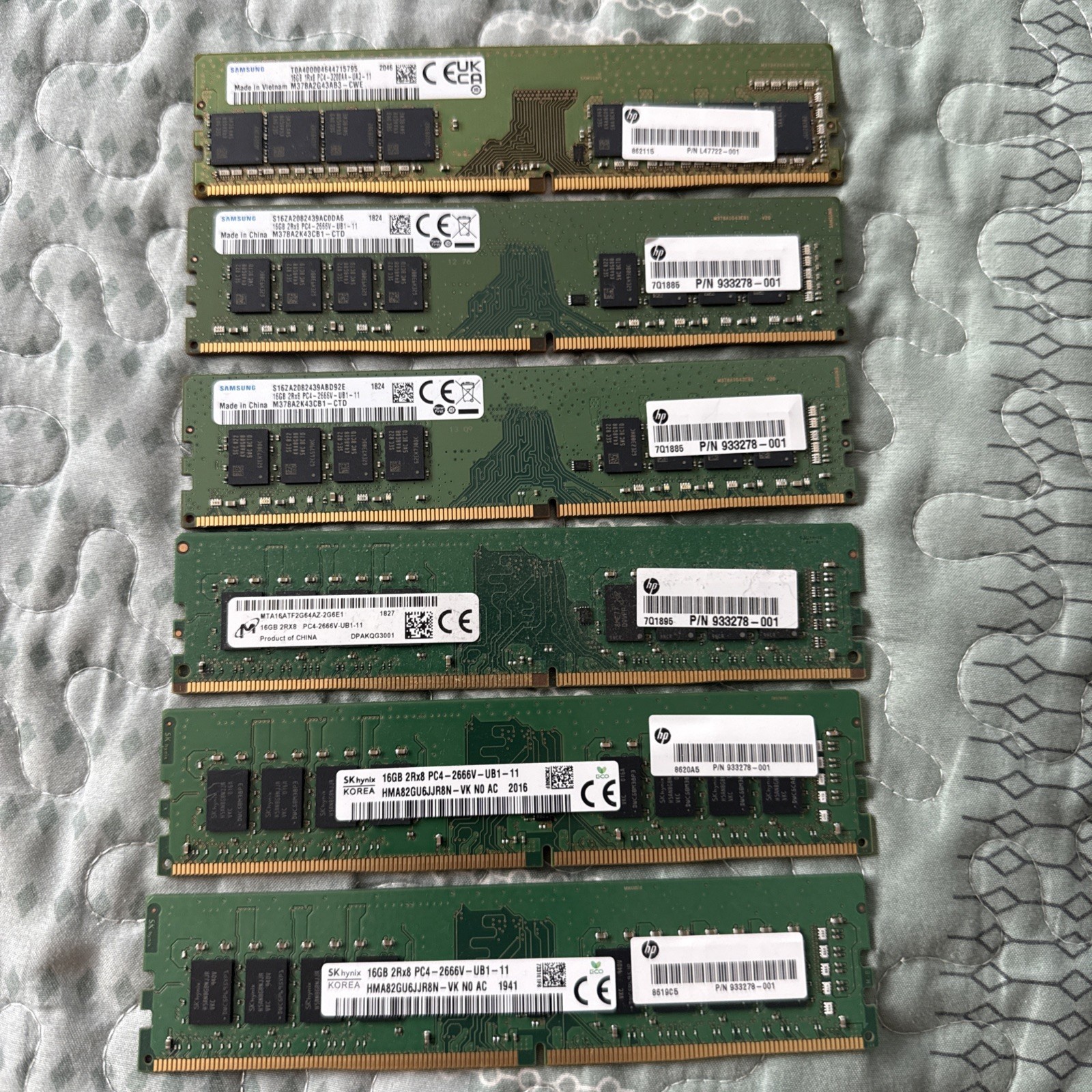 LOT OF ( 6 ) 16GB DDR4 Desktop RAM sticks - Mixed Brands & Speeds - TESTED LOT OF ( 6 ) 16GB DDR4 Desktop RAM sticks - Mixed Brands & Speeds - TESTED