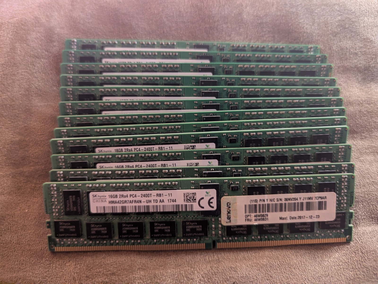 SK hynix Lenovo 46W0831 192GB lot of 12 16GB DDR4 truDDR4 ECC Reg PC4-2400T RAM SK hynix Lenovo 46W0831 192GB lot of 12 16GB DDR4 truDDR4 ECC Reg PC4-2400T RAM