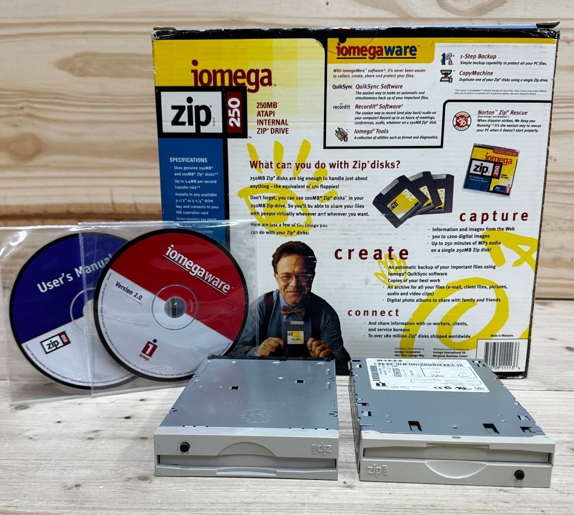 Iomega Zip 250MB Atapi Internal Drive 2-Pack PC Mac G3/G4 Vintage UNTESTED Parts Iomega Zip 250MB Atapi Internal Drive 2-Pack PC Mac G3/G4 Vintage UNTESTED Parts