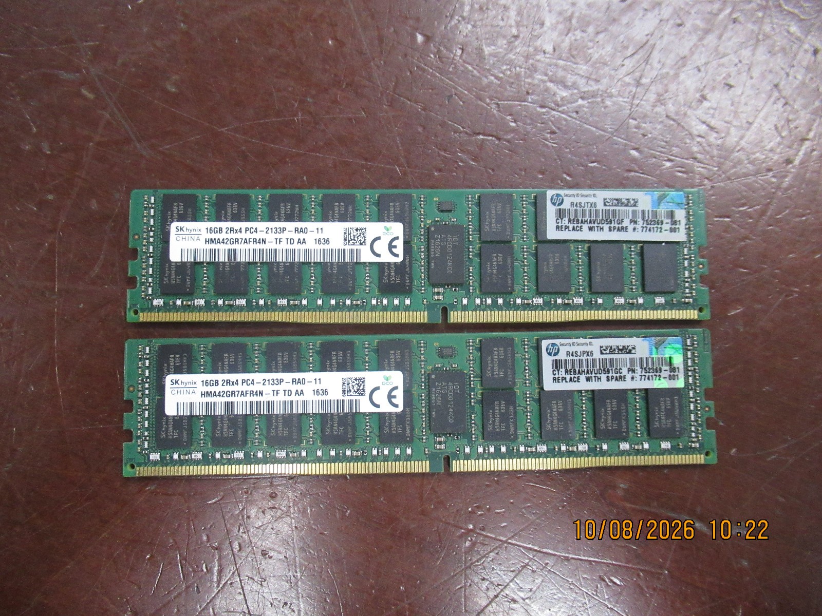 Lot of 2 SK Hynix HMA42GR7AFR4N-TF 16GB 2Rx4 PC4-2133P DDR4 Server Memory RAM Lot of 2 SK Hynix HMA42GR7AFR4N-TF 16GB 2Rx4 PC4-2133P DDR4 Server Memory RAM