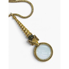 Vintage 1928 Gold-Tone Ram's Head Magnifying Glass Statement Pendant Necklace picture