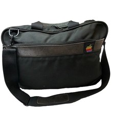 Vintage Apple Comp Rainbow Black Canvas Leather Laptop Briefcase Messenger Bag picture