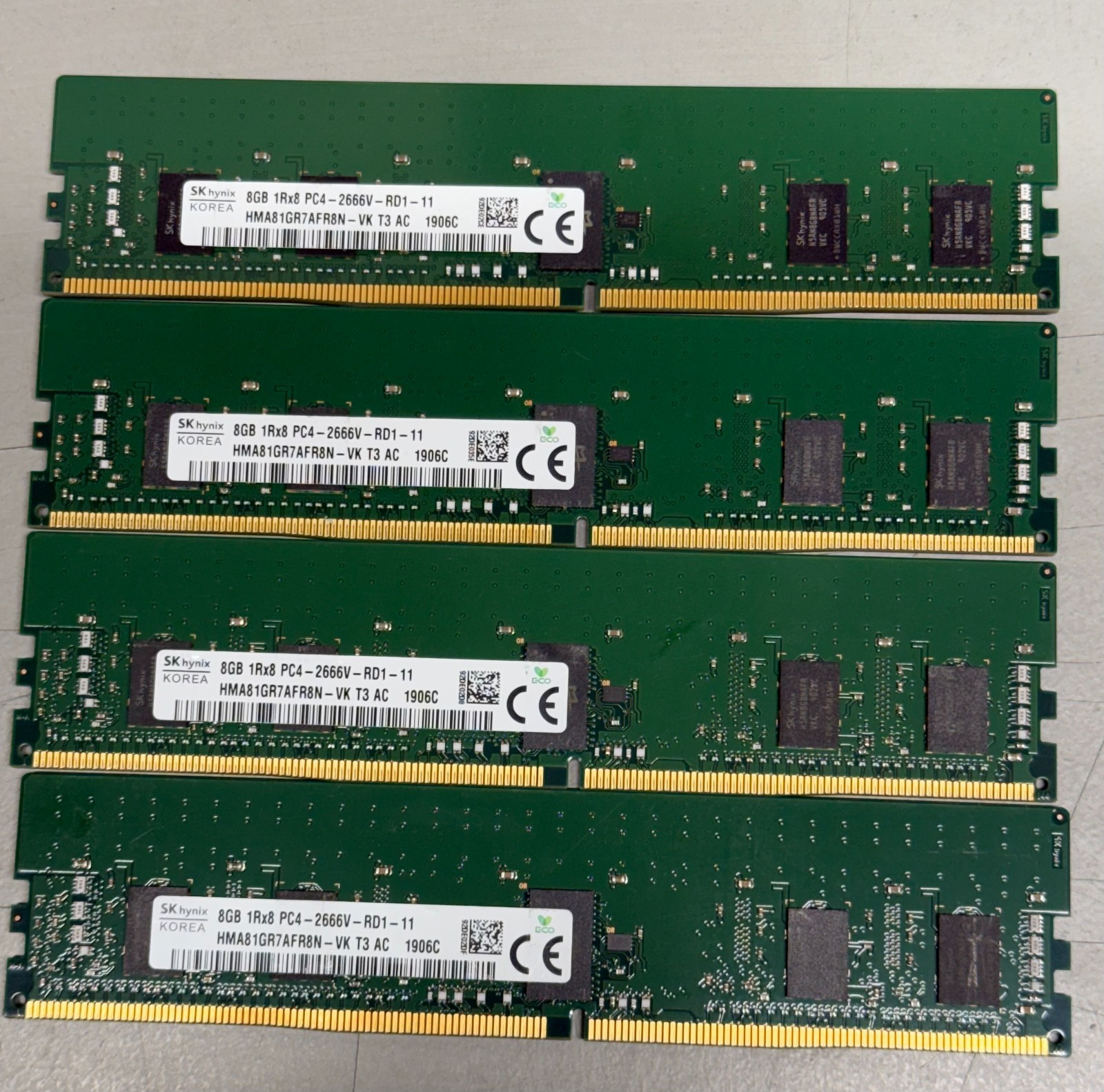 Lot of 4 SK hynix 8GB DDR4-2666 PC4-21300 ECC RDIMM Server RAM 32GB