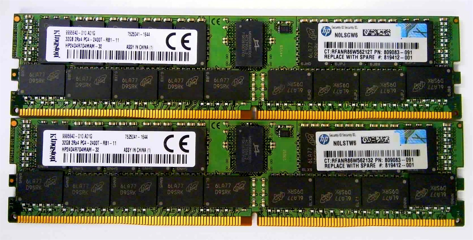 Lot of 2 32GB Kingston DDR4-2400 RDIMM ECC Reg 2Rx4 HP24D4R7D4MAM-32