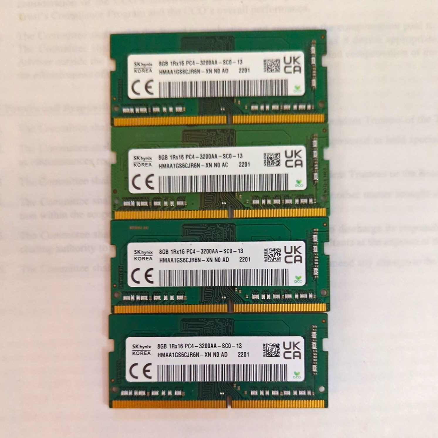 SK Hynix RAM 32GB Lot Of 4 (4x8GBl) 1Rx16 PC4 3200AA-SC0-13 DDR4 SODIMM Laptop