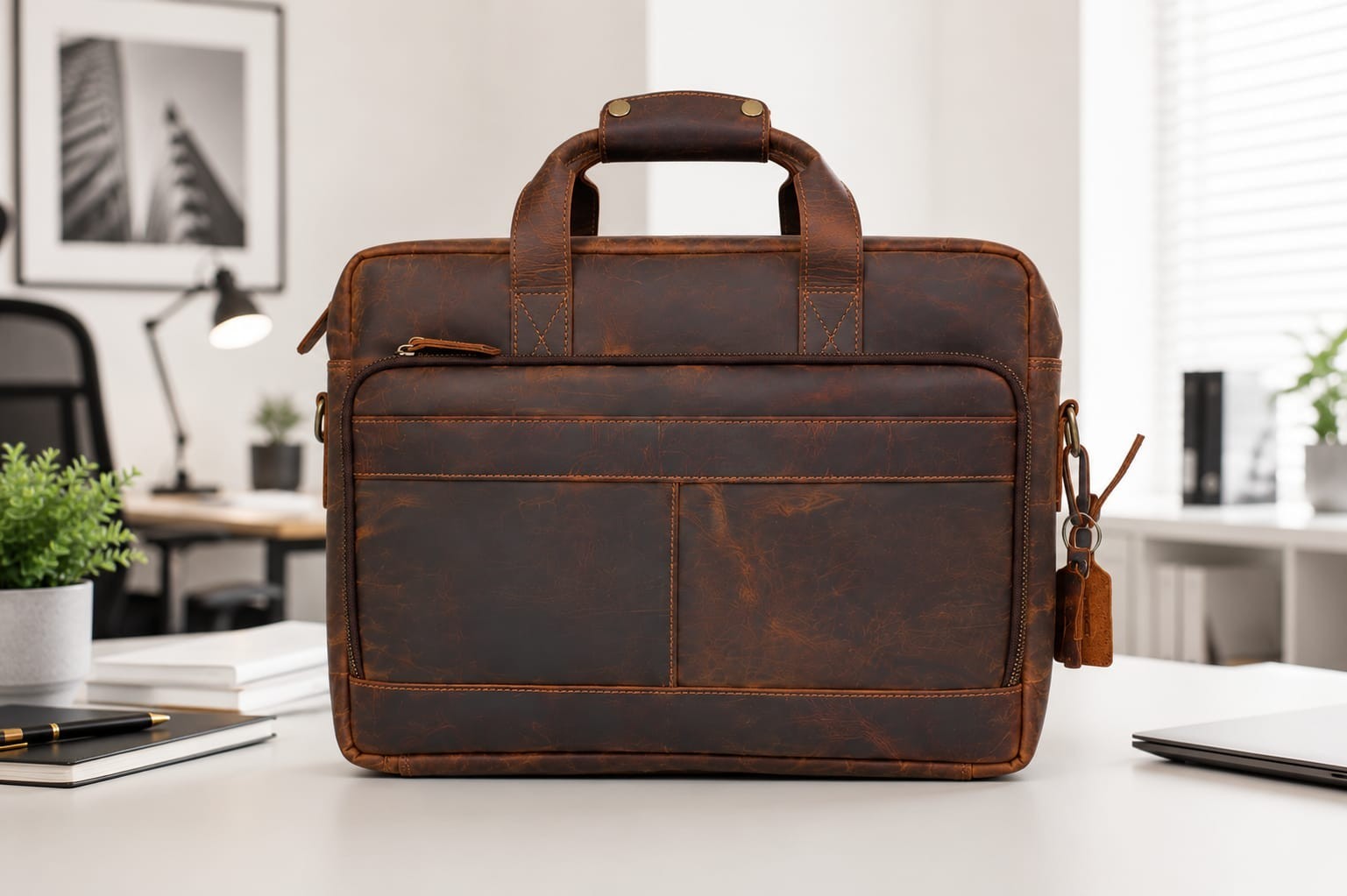 Vintage Leather Messenger Bag for Men 15\