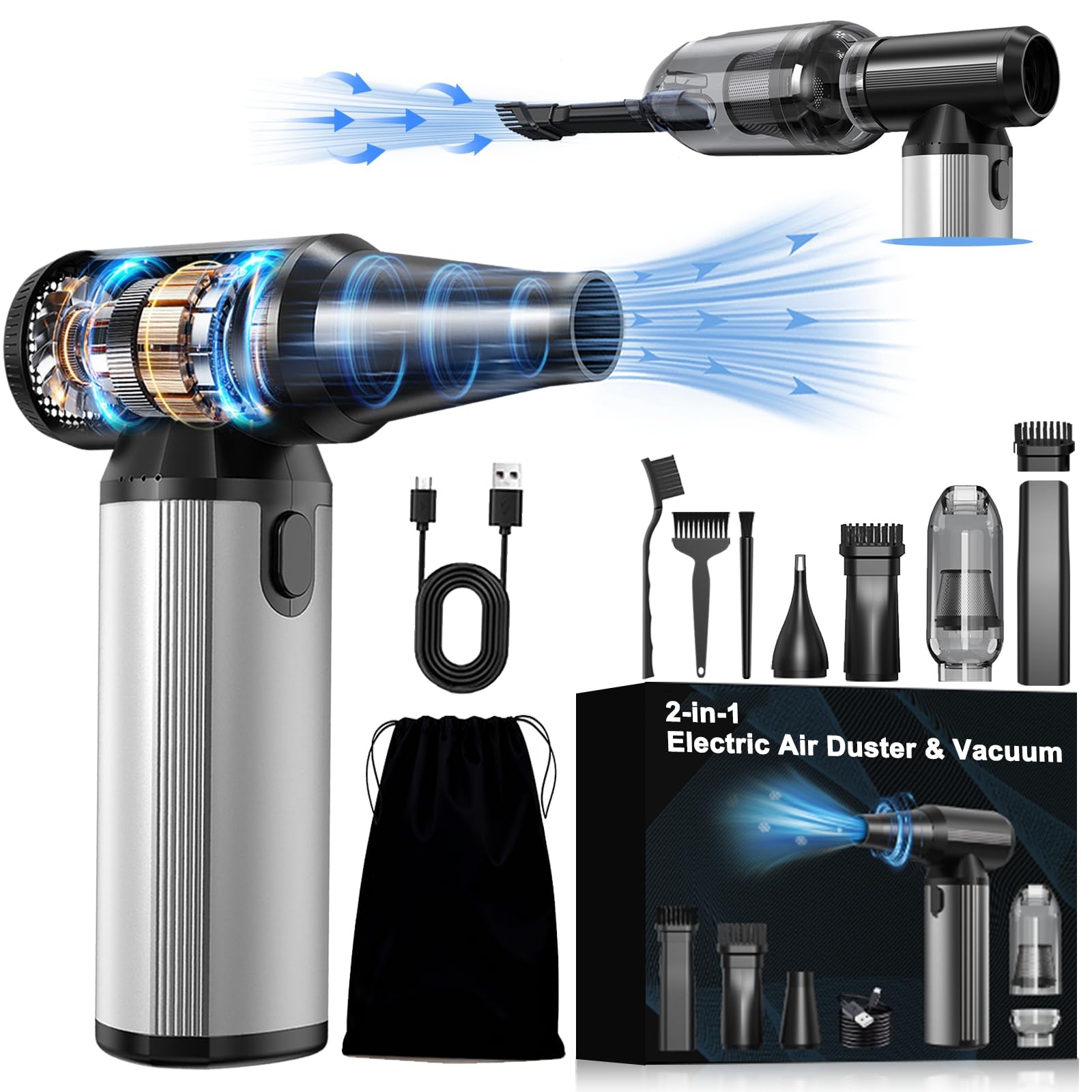 Compressed Air Duster & Vacuum 2in1, 320,000 RPM Powerful Brushless Motor Compressed Air Duster & Vacuum 2in1, 320,000 RPM Powerful Brushless Motor