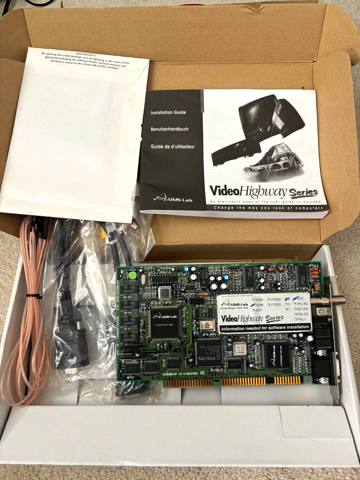 VINTAGE AIMS-Lab VideoHighway TR288 ISA TV Tuner Video Capture Card CIB NTSC 
